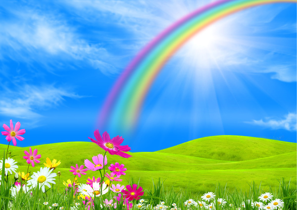 Rainbow with flowers Stock Photo