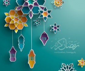 Ramadan background with colored decor vector