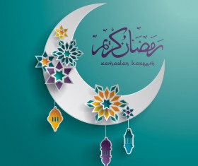 Ramadan background with moon star decorative vector 01