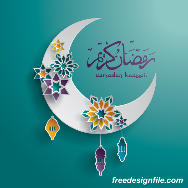 Ramadan background with moon star decorative vector 01