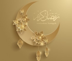 Ramadan background with moon star decorative vector 02