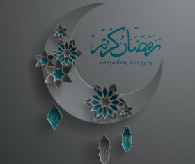Ramadan background with moon star decorative vector 04