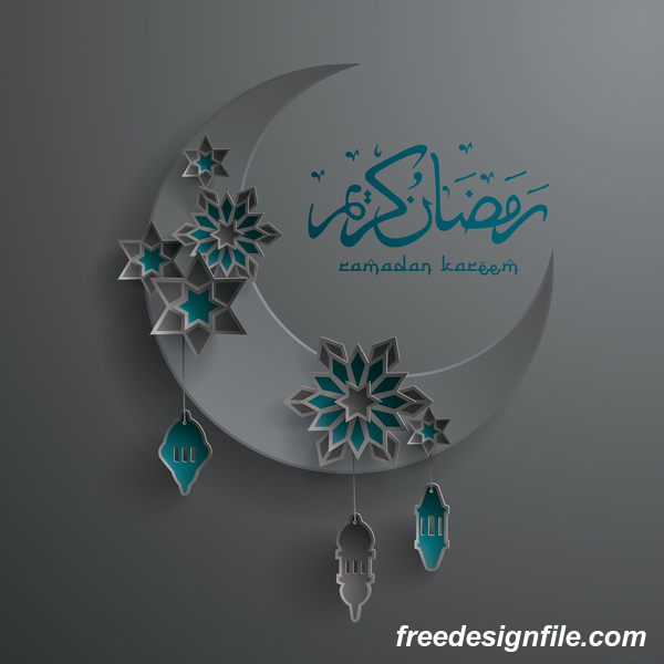 Ramadan background with moon star decorative vector 04