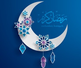 Ramadan background with moon star decorative vector 05