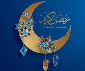 Ramadan background with moon star decorative vector 06
