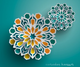 Ramadan background with paper cut flower vector 01