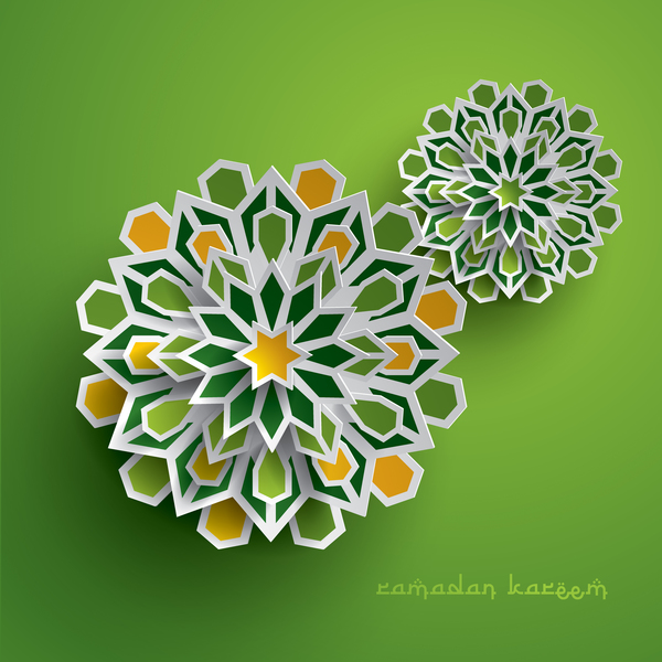 Ramadan background with paper cut flower vector 03