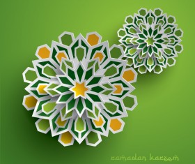Ramadan background with paper cut flower vector 04