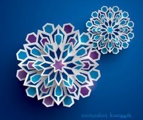 Ramadan background with paper cut flower vector 05