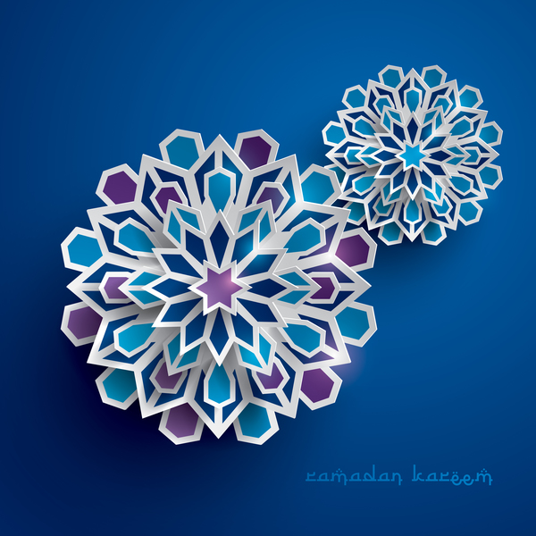 Ramadan background with paper cut flower vector 05
