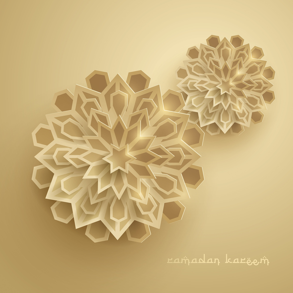 Ramadan background with paper cut flower vector 07
