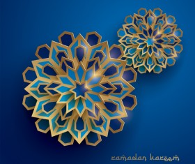 Ramadan background with paper cut flower vector 08