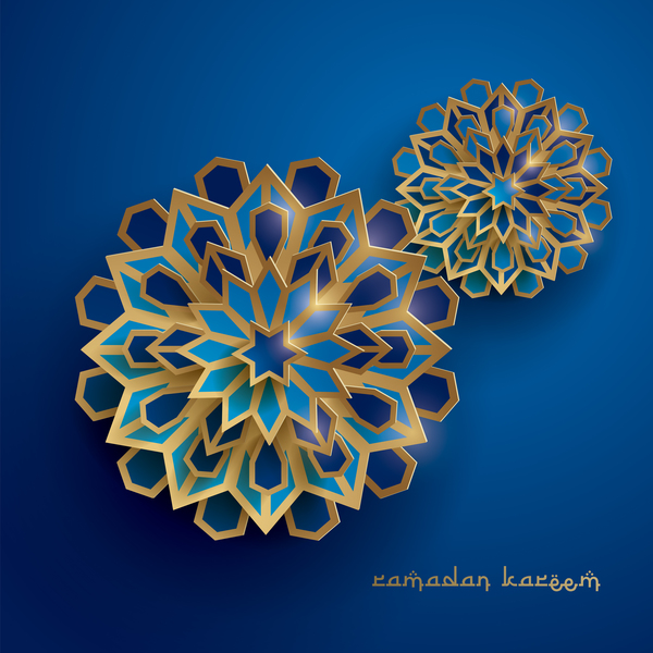 Ramadan background with paper cut flower vector 08