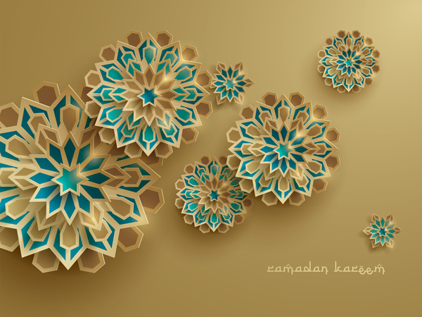 Ramadan background with paper cut flower vector 14