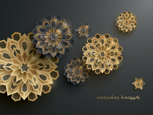 Ramadan background with paper cut flower vector 15