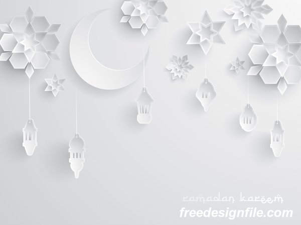 Ramadan background with white decor glantern vector free 