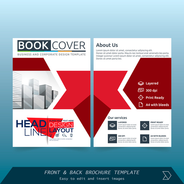 Red styles brochure cover design vector 06