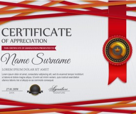 Red styles certificate template vector 01