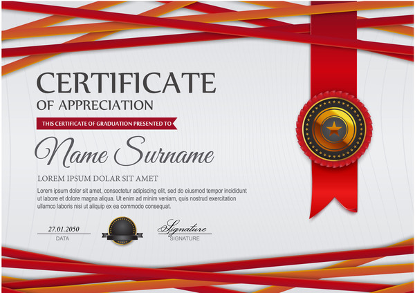 Red styles certificate template vector 01
