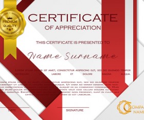 Red styles certificate template vector 02