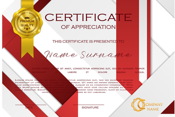 Red styles certificate template vector 02