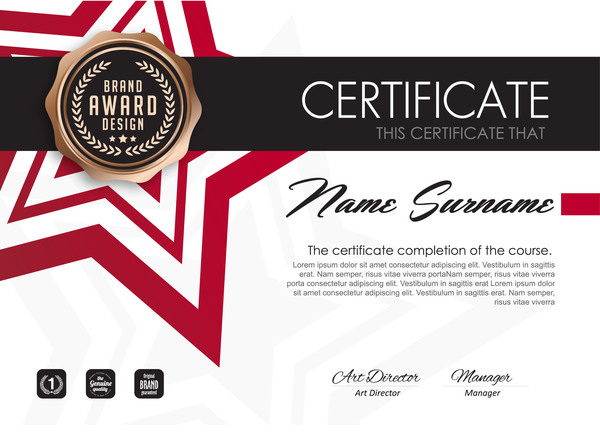 Red styles certificate template vector 03