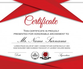 Red styles certificate template vector 04