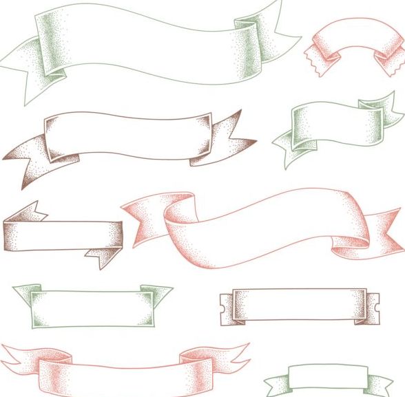 Retor ribbons hand drawn vector