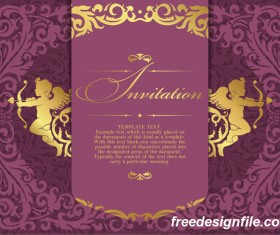 Retro purple invitation card vector material 01