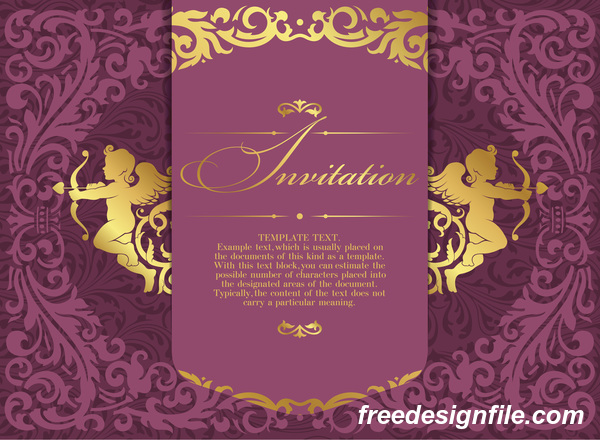 Retro purple invitation card vector material 01