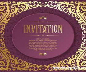 Retro purple invitation card vector material 02