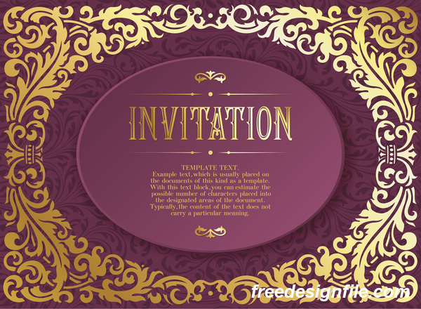 Retro purple invitation card vector material 02