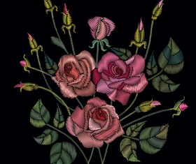 Roses embroidery vector material 02