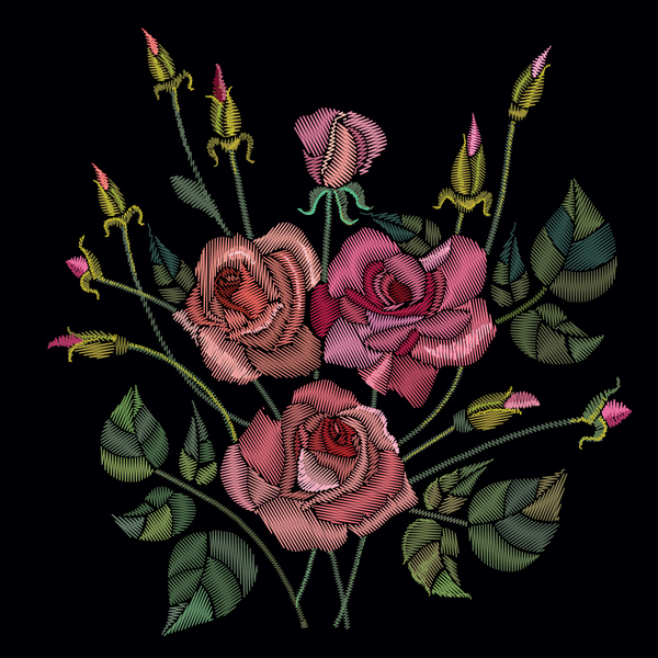 Roses embroidery vector material 02