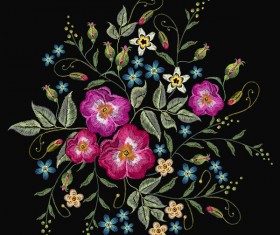 Roses embroidery vector material 04