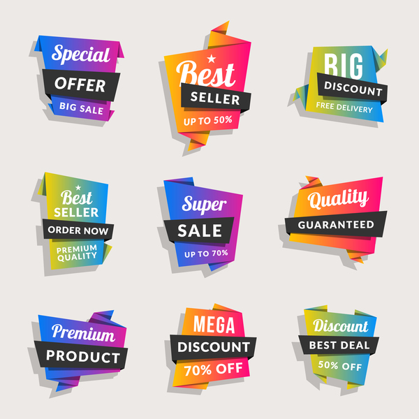 Sale origami banners with shopping tags vector 02