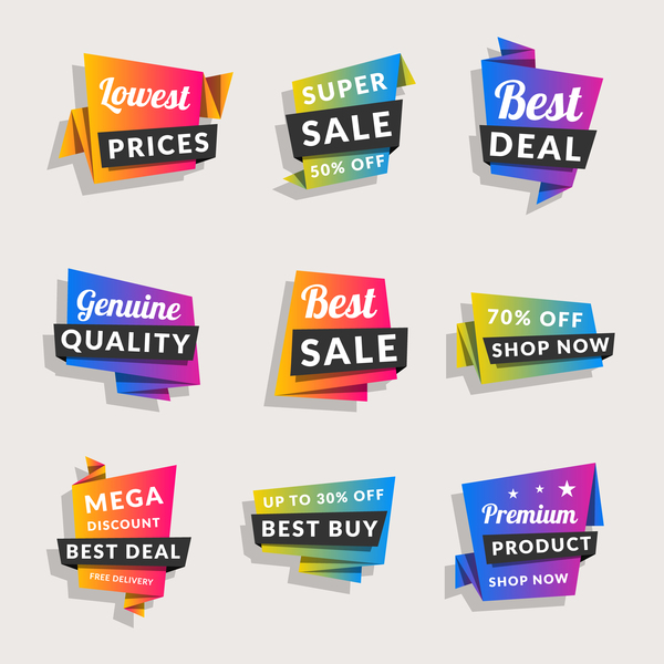 Sale origami banners with shopping tags vector 03