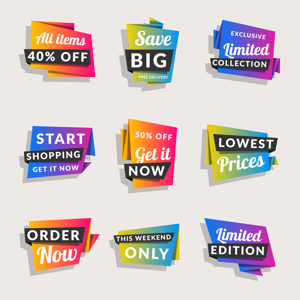 Sale origami banners with shopping tags vector 05
