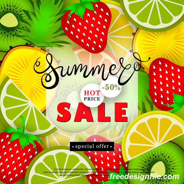 Sale summer fruit advertisemen discounts poster vector 01