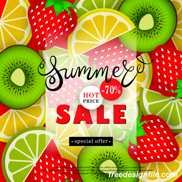 Sale summer fruit advertisemen discounts poster vector 02
