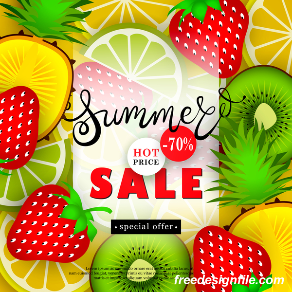 Sale summer fruit advertisemen discounts poster vector 03
