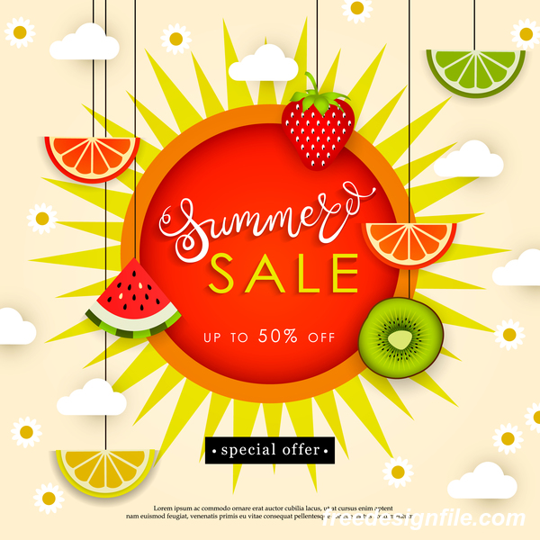 Sale summer fruit advertisemen discounts poster vector 05