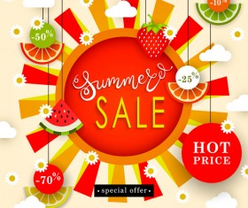Sale summer fruit advertisemen discounts poster vector 06