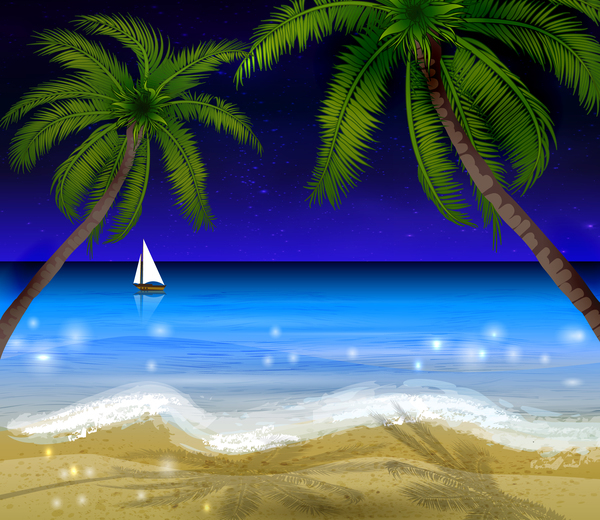 Sea and palm tree with beach vector