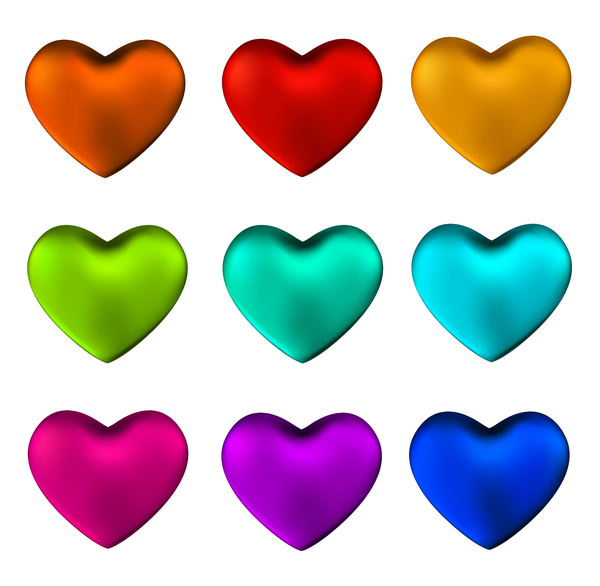 Shiny colored heart vector set