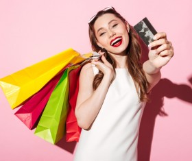 Shop a woman with a bank card Stock Photo