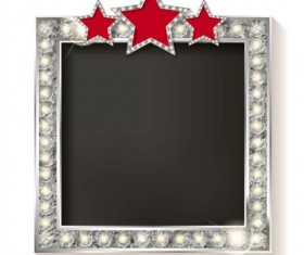 Silver diamond frame with red star vector 01