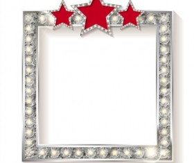 Silver diamond frame with red star vector 02