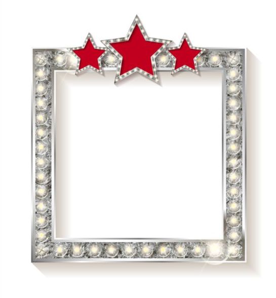 Silver diamond frame with red star vector 02