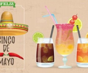 Sombrero Cinco De Mayo Chili Vintage Frame Header Cocktails vector